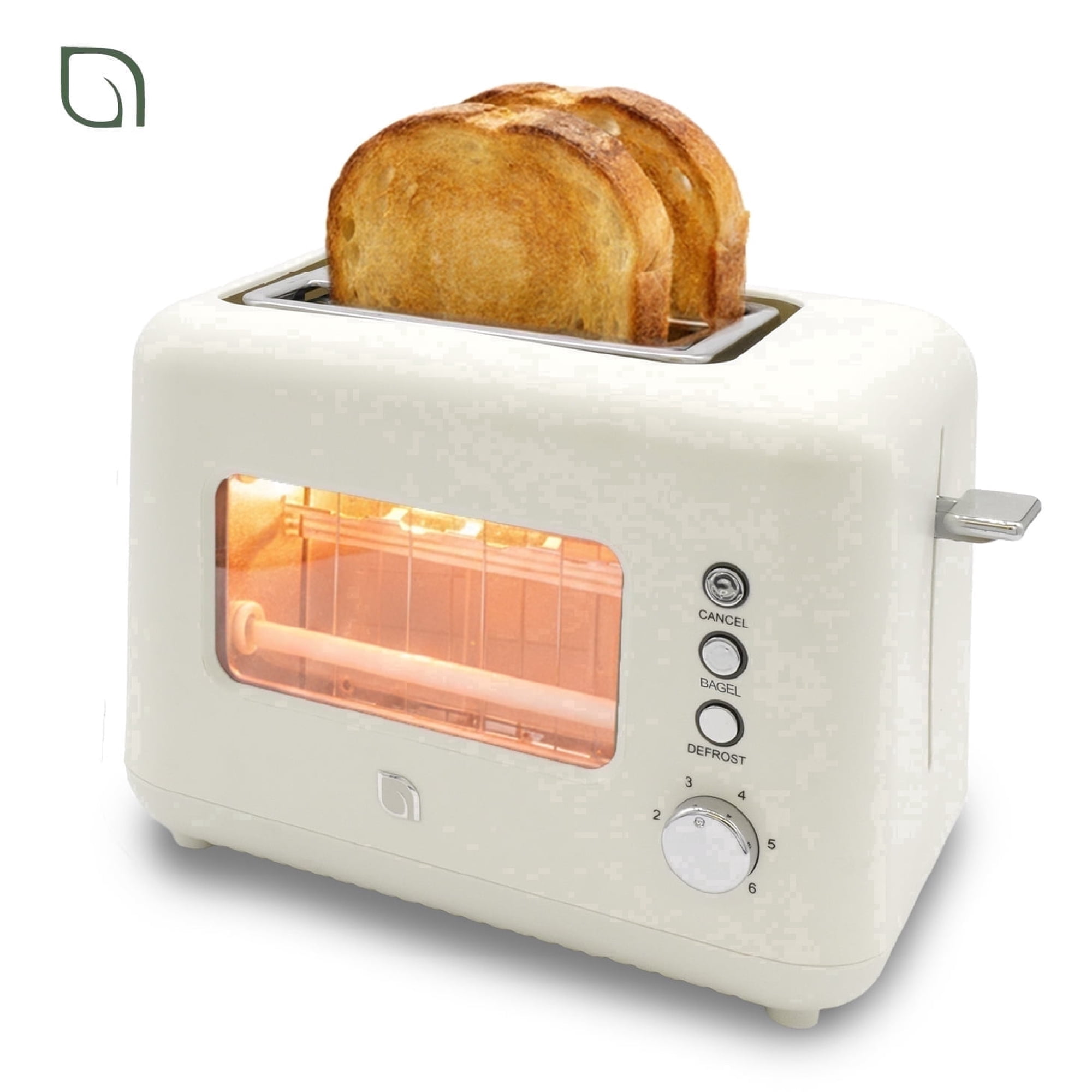 Willow 2-Slice Toaster with Wide Slots & Clear Glass Window, White – Bagel Bread Toaster, 6-Shade Selector, Smart Defrost Function & Cord Wrap, Small Kitchen Appliance for Home
