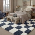 thumbnail image 2 of BERTHMEER 5'x8' Shag Area Rugs for Living Room Bedroom Dorm Office Laundry Modern Checkered Contemporary Plush Soft Carpets Indoor Fuzzy Fluffy Washable Rugs, Navy Blue, 2 of 8