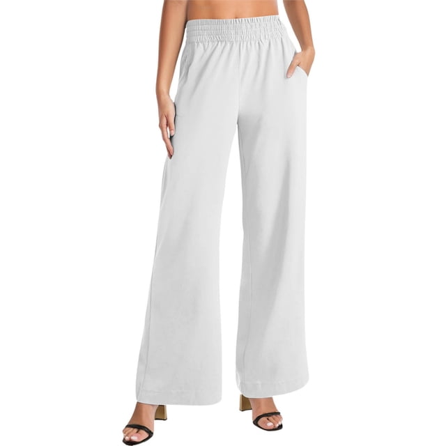 Pantalones casuales rectos para mujer: bolsillos laterales, para todas las estaciones, poliéster, color liso básico, tallas S-XXL