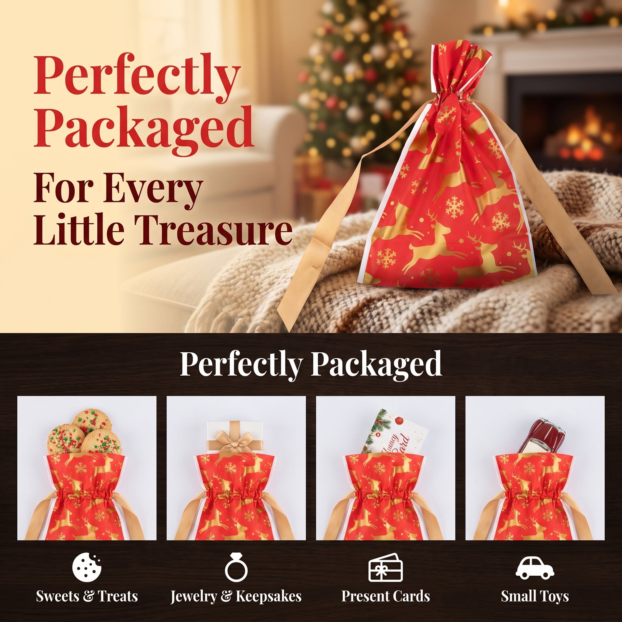 Unique Bargains 10Pcs Waterproof Gift Bags with Handles Deer Pattern 4.7" x 6.7"