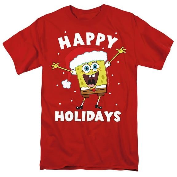 SpongeBob Happy Holidays Christmas Unisex Adult T Shirt, Red, 3X-Large