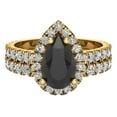 thumbnail image 4 of Pear Cut Black Diamond Halo Wedding Ring Set 18K Gold 2.10 Carat (G,VS1), 4 of 5