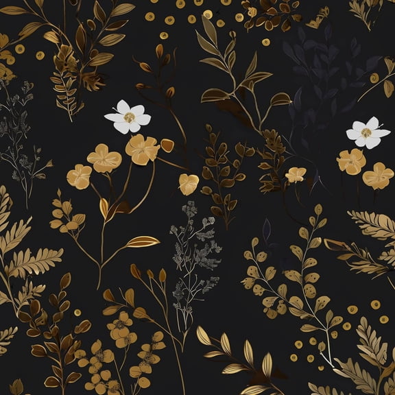 Black Floral Wallpaper Peel and Stick Wallpaper Leaf Wallpapers Gold Leaf Contact Paper for Cabinets Waterproof Self Adhesive Wall Paper for Kitchen Countertop Wall 17.5" x 118"