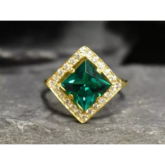 Shree Diamonds 2.2Ct Princess Cut Lab-Created Emerald Diamond Wedding Ring 14K Yellow Gold Plated