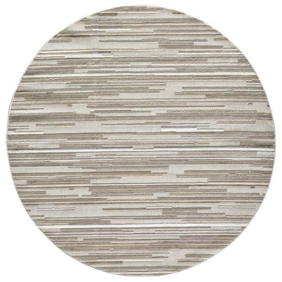HomeRoots 8 ft. Round Gray Abstract Striped Indoor or Outdoor Area Rug - Grey - 8 ft.