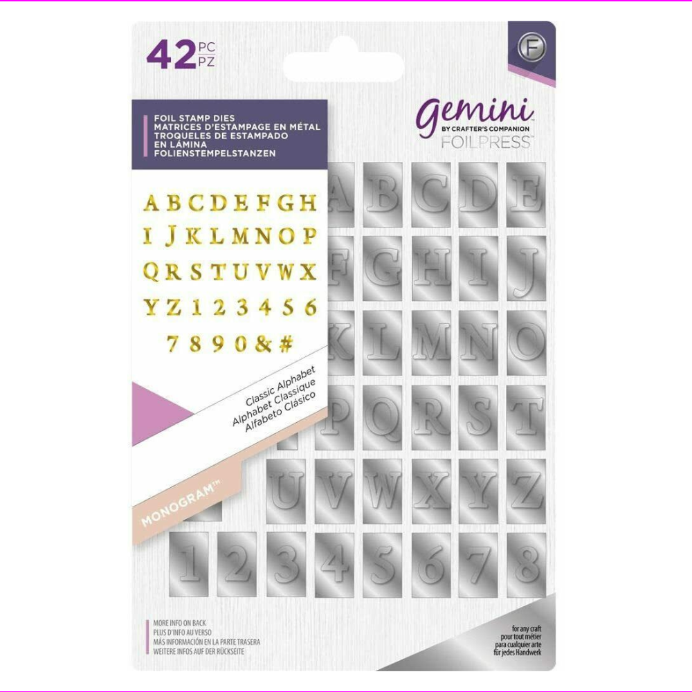 Gemini Monogram Hot Foil Stamp Die Modern Script Alphabet Set of 42, Silver