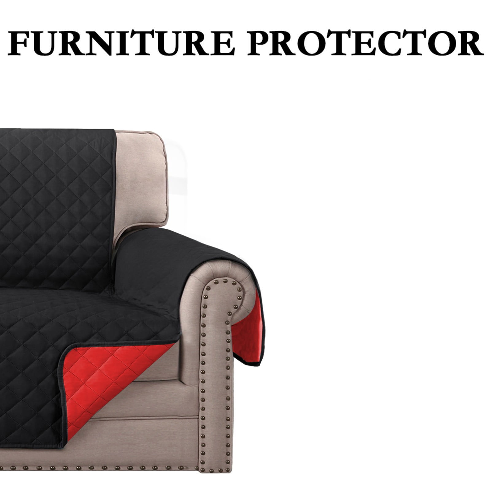 Quilted 3 Seater Sofa Cover Slipcover, Furniture Protector for Couch, Polyester Home Decor (Black)