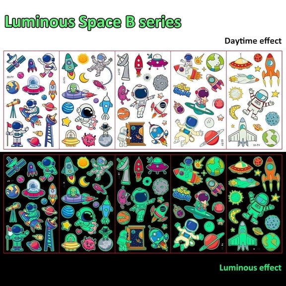 69PCS Luminous Tattoos for Kids, Space Temporary Tattoo Stickers, Glow in The Dark Tattoos for Boys and Girls, Space Fake Tattoos More Party Makeup Gifts 5 Sheets