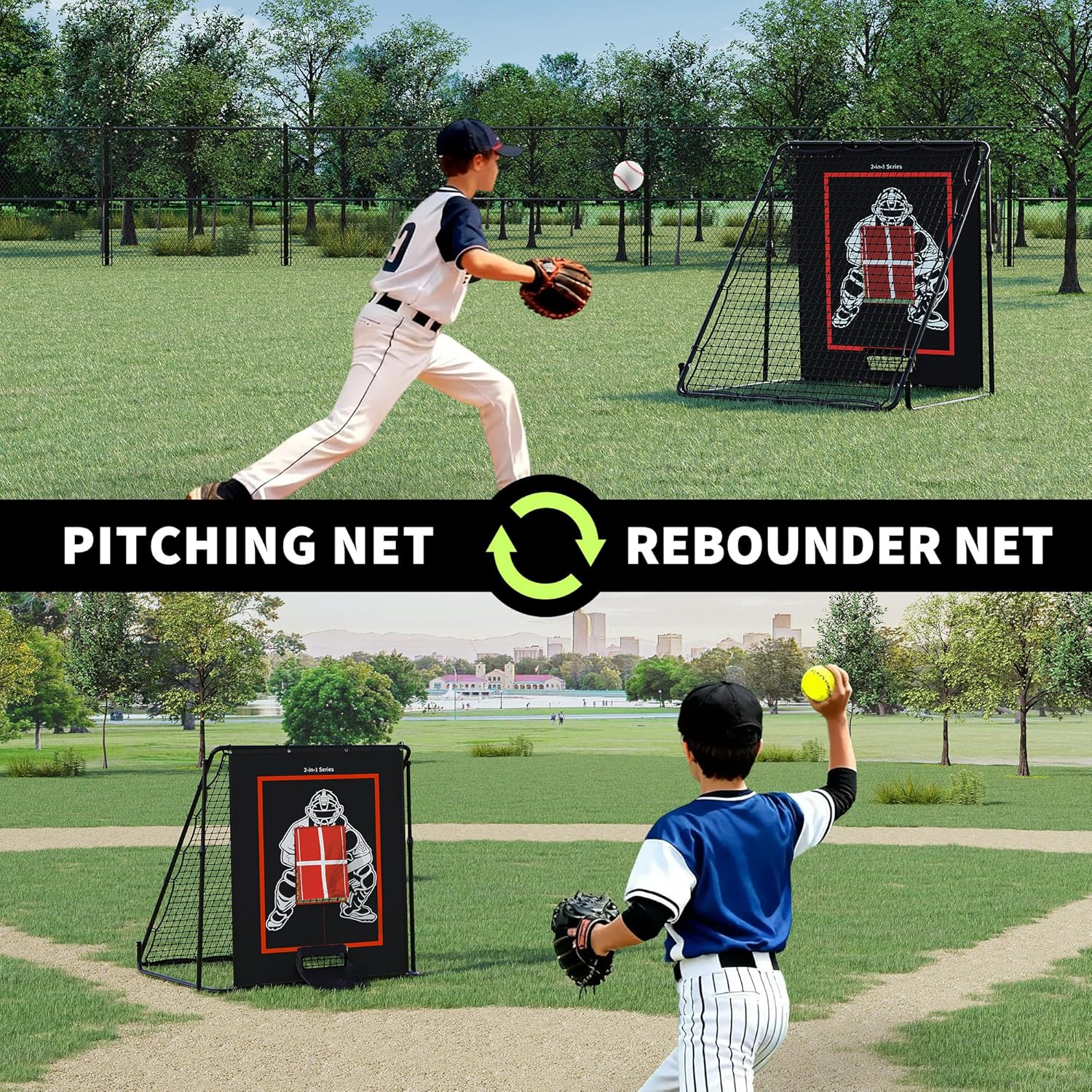 Riedhoff 2-in-1 Baseball Pitching Target and Rebound Net, 5 x 3.7 ft, Multi-color