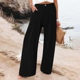 thumbnail image 2 of Nkmbld Womens Cotton Linen Pants Casual Button Elastic Waist Wide Leg Summer Trousers, 2 of 7