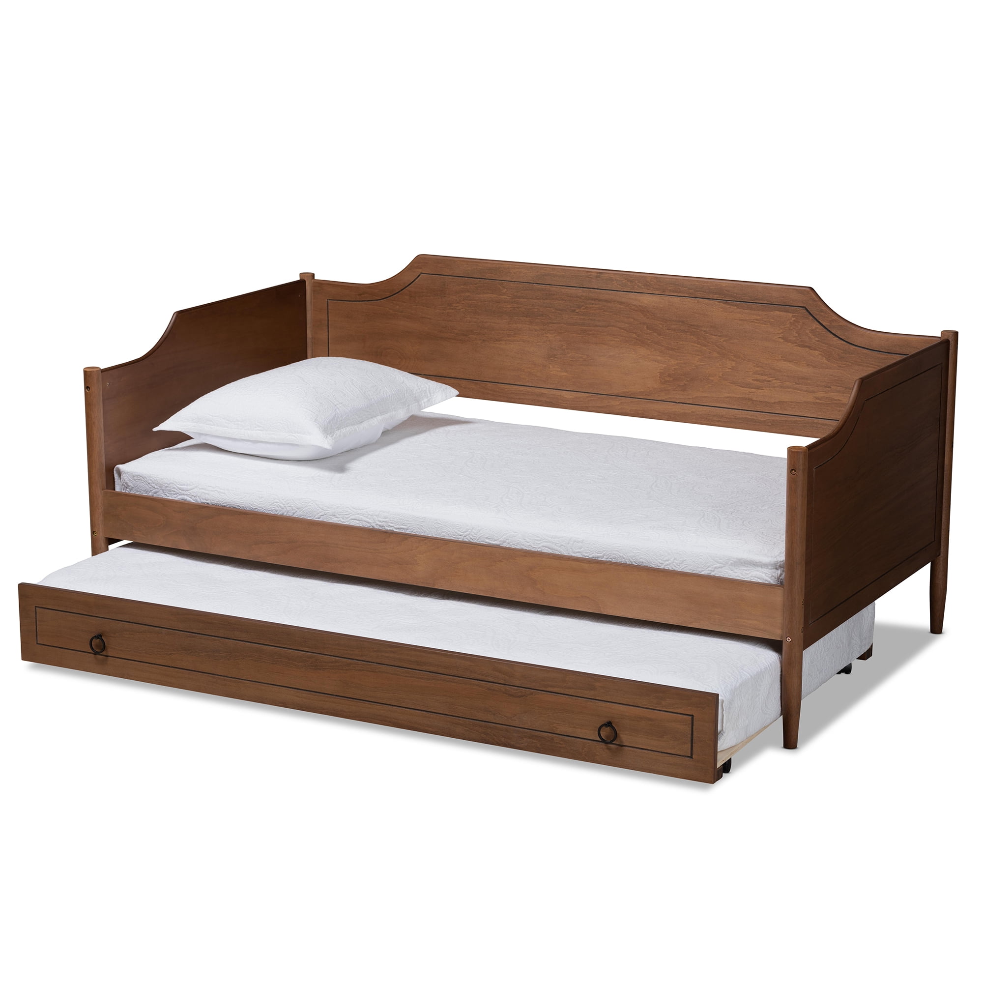 Baxton Studio Alya Classic Traditional Farmhouse Walnut Brown Finished Wood Twin Daybed with Roll-Out Trundle Bed, Walnut/Black