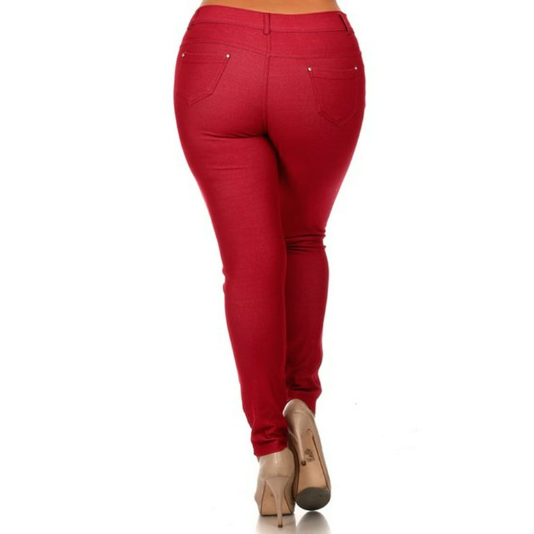 Womens Plus Size Cotton Jeans Look Skinny Jeggings Stretch Pants Burgundy XL  New 