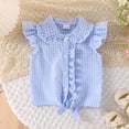thumbnail image 2 of mgoYE Toddler Girl Button Shirt Tie Knot Shirt Plaid Blouse Sleeveless Ruffled Tops Kids Baby Summer Clothes Size 3-4 Years Blue, 2 of 9