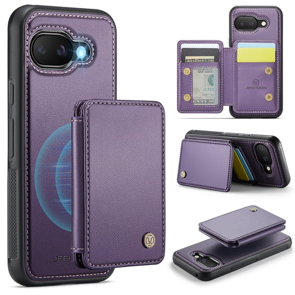 Decase for Google Pixel 9A Case (6.3") 2025, PU Leather Magnetic Phone Case with Removable Magnetic Wallet Purse, Compatible with Mag Safe, Lightweight Protective Slim Thin Cover,Purple