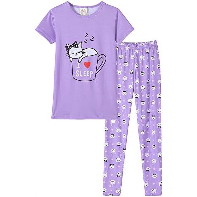 Ensemble de Pyjama pour Fille, Doux et Confortable, Vêtement de Nuit, Pyjama à Motif, Taille 4 à 14 Ans