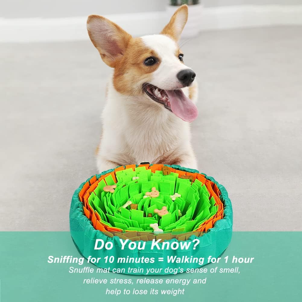 Snuffle Mat for Dogs, Interactive Dog Enrichment Toys for Boredom and Mental Stimulation, Adjustable Puzzle Toys Sniff Mat for Slow Eating and Stress Relief (Green & Orange)