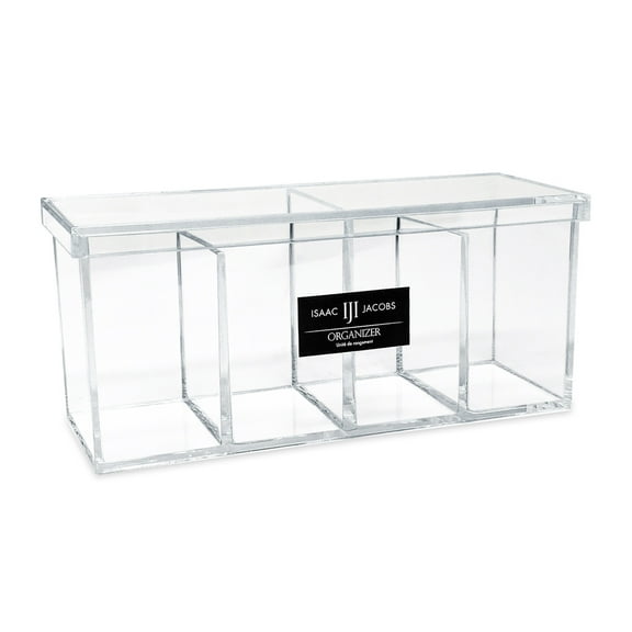 Isaac Jacobs 4-Compartment Clear Acrylic Organizer with Lid, Storage Solution for Home/Office