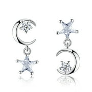 AILIUD Star Moon Dangle Drop Earrings for Women Girls 925 Silver Charms Star Cartilage Studs Earring Pierced Ear