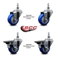 thumbnail image 2 of 3 Inch Blue Polyurethane ½ Inch Threaded Stem Caster Set 2 Brakes SCC, 2 of 2