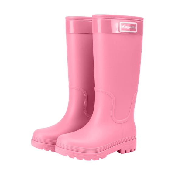 Xfvqtps Womens Mid-Calf Rain Boots Pull on Round Toe Waterproof Shoes for Gardening Camping Kitchen Daily Errands