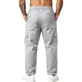 thumbnail image 4 of Cargo Pants for Mens Solid Color Multi Pocket Elastic Waist Drawstring Outdoor Workout Pants Casual Straight Leg Athletic Pants for Hiking, 4 of 6