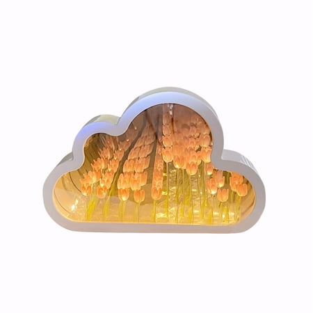 

Bemona 4.3*1.6*4.3 Cloud Mirror Lamp Hand Craft DIY Tulips Mirror Night Light For Your Mom Girlfriend Sister，Metal