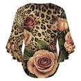 thumbnail image 6 of Roses Leopard Print Floral Women's V-Neck Blouse With 3/4 Ruffled Bell Sleeves Casual Top Ladies Blouses, 6 of 7