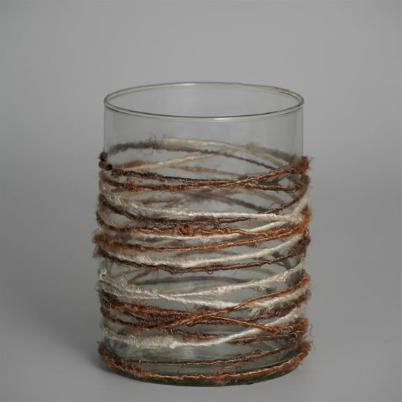 BIDK Home Woven Textured Glass Votive Candle Holder - 5" - Brown and White