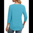 thumbnail image 4 of Blusas de Mujer con Mangas 3/4, Cuello Redondo, Túnicas Casuales, Camisas Plisadas Básicas, Corte Holgado, 2025 Azul y Verde M, 4 of 5
