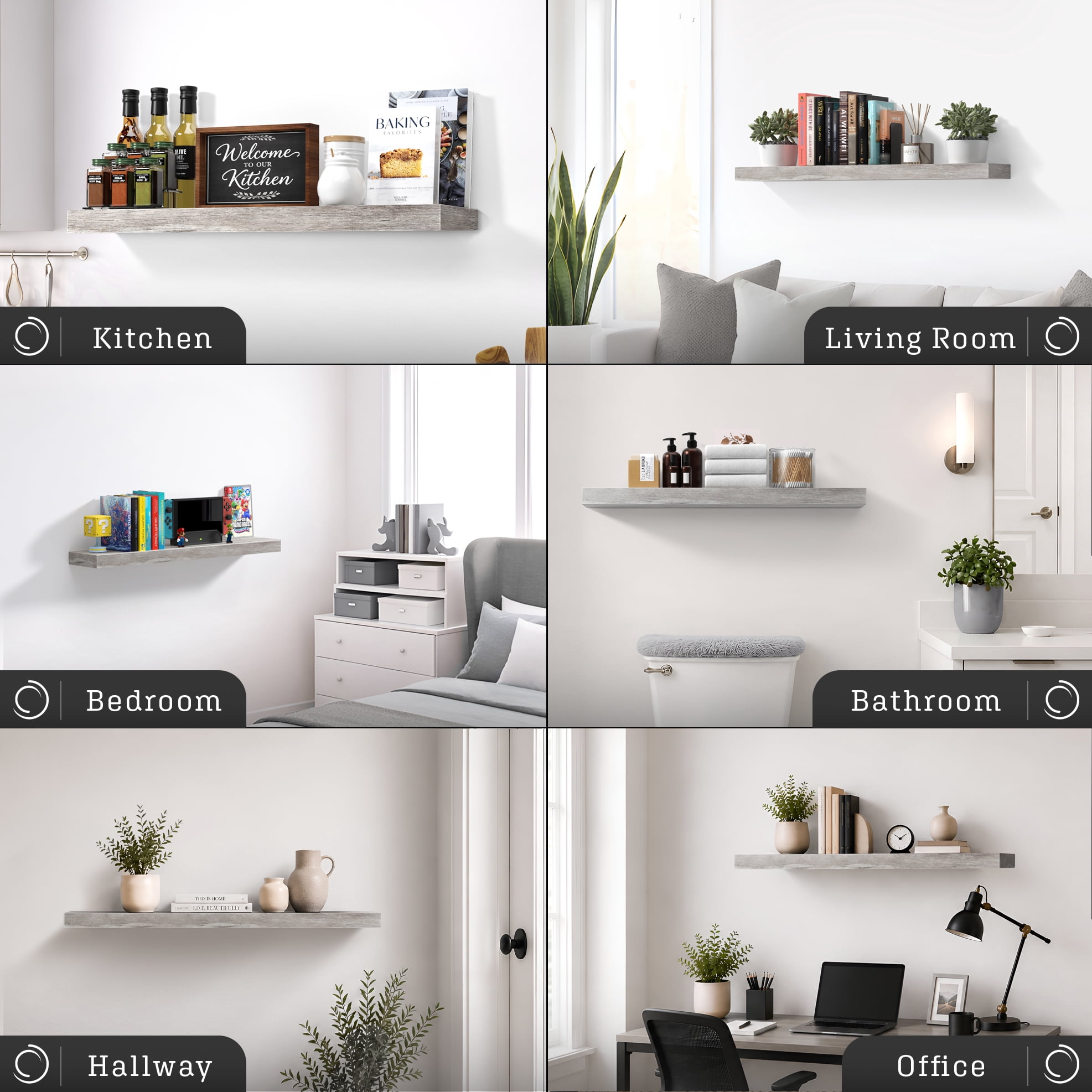 Sorbus 35" Floating Wall Shelf, Graywood, Invisible Brackets, Bathroom, Bedroom & Home Decor