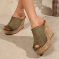 thumbnail image 4 of Rokment Peep Toe Platform Wedge Slides Sandals for Women Ladies Fashion Casual Suede Chunky High Heels Dress Slip on Cork Footbed Summer Shoes AG Size 6, 4 of 7