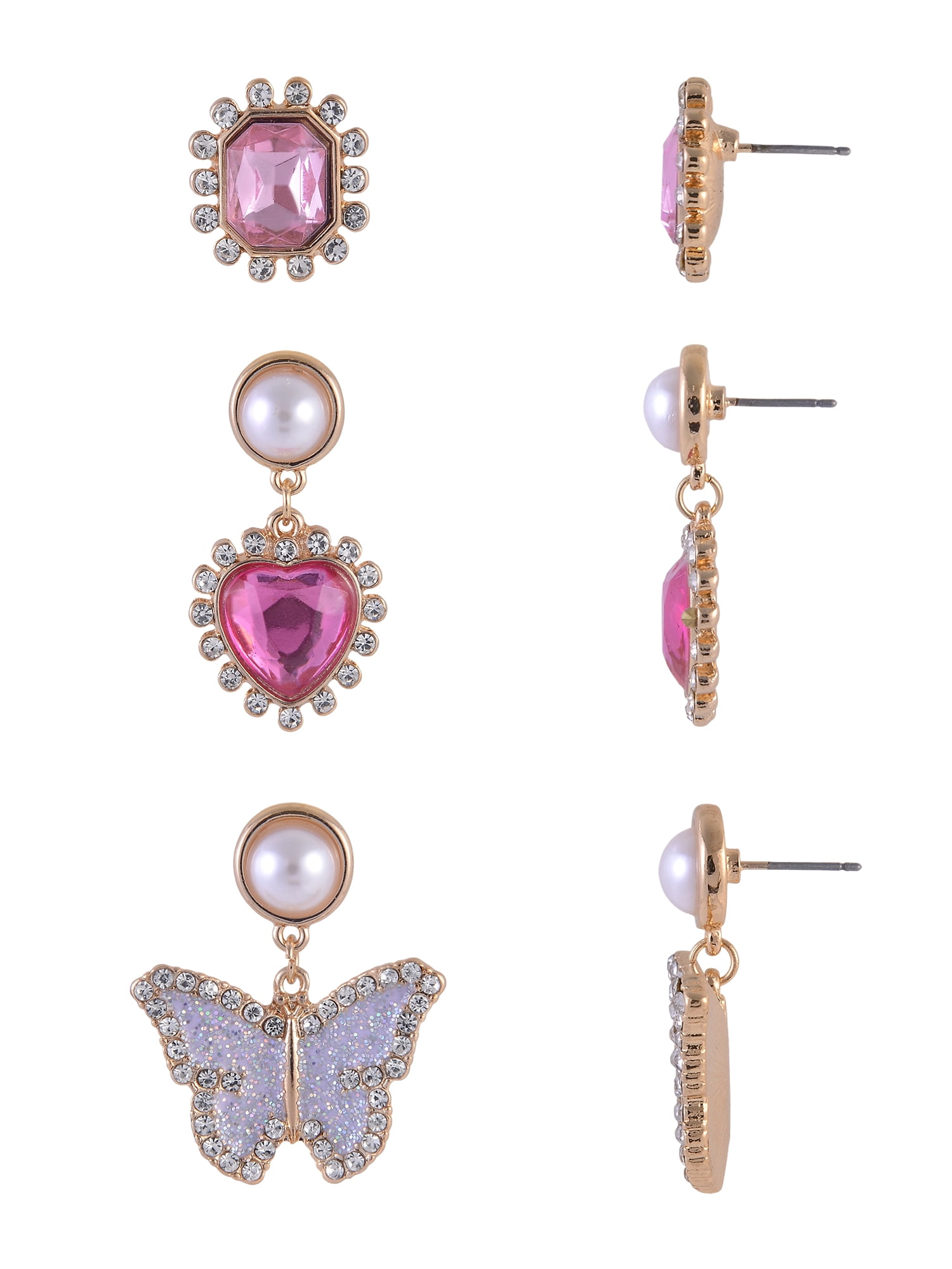 Wonder Nation Goldtone 3pc Butterfly Multi Stone Glitter Drops Earring Set