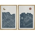 thumbnail image 3 of PixonSign Framed Wall Art Set Crescent Moon Sun Ocean Waves Abstract Canvas Prints Kobe River Nature Modern Art Decorative Chic Minimal Neon for Living Room, Bedroom, Office - 24"x36"x2 Natural, 3 of 5