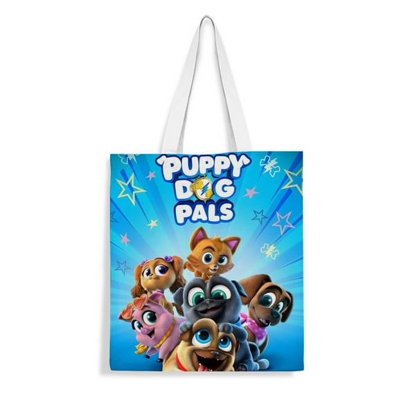Puppy Dog Pals-theme canvas Tote Bag for Women Aesthetic Shopping Grocery Reusable Bags with Inner Zipper Women Gift 13.8 x 15.8 inches（35x40cm）