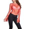 thumbnail image 3 of Qmyliery Female Blouse,Casual Solid Color Rhinestones Round Neck Long Sleeve See-Through Mesh Tops for Adults, XS/S/M/L, 3 of 6