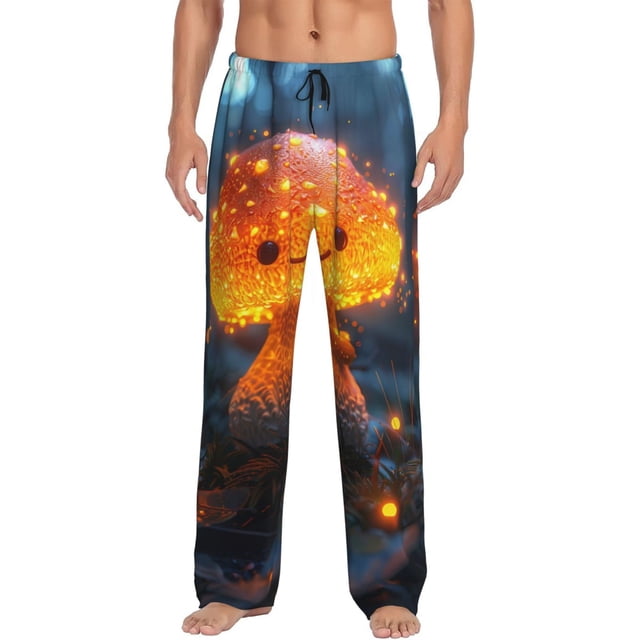 Fotbe Glowing Mushroom In Forest Pantalones de Pijama para Hombre, Pantalones de Dormir, Pantalones de Casa con Cintura Ajustable y Bolsillos-Small