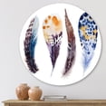 thumbnail image 2 of Designart 'Colourful Boho Feather Set On White VIII' Bohemian & Eclectic Circle Metal Wall Art 23x23 - Disc of 23, 2 of 5