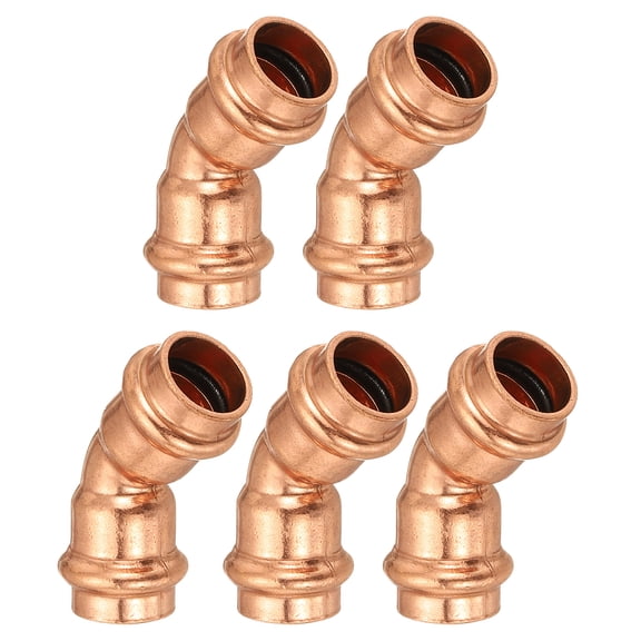 Uxcell 5 Pcs 1/2" x 1/2" 45 Degree Elbow Copper Press Fittings, Copper Color