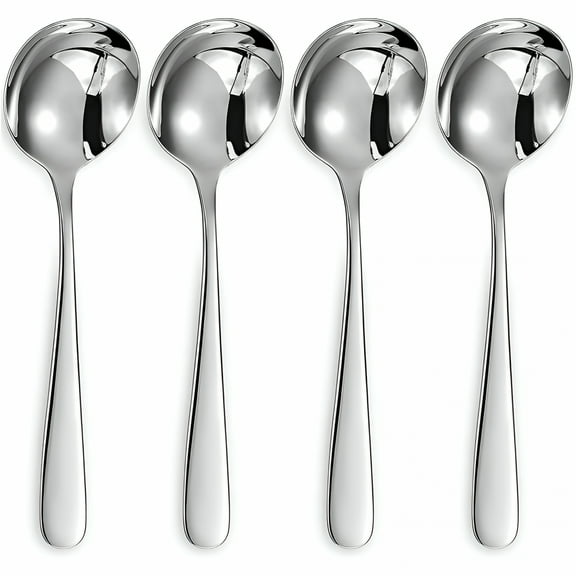 ACDANC 2026 New 4 Pack Stainless Steel Spoons Round Soup Spoon Set Flatware Set for Home,Kitchen Or Restaurant,For Soup,Stew,Cereal,Dessert,Sauce,Serving,4.9Inch Soup Spoons