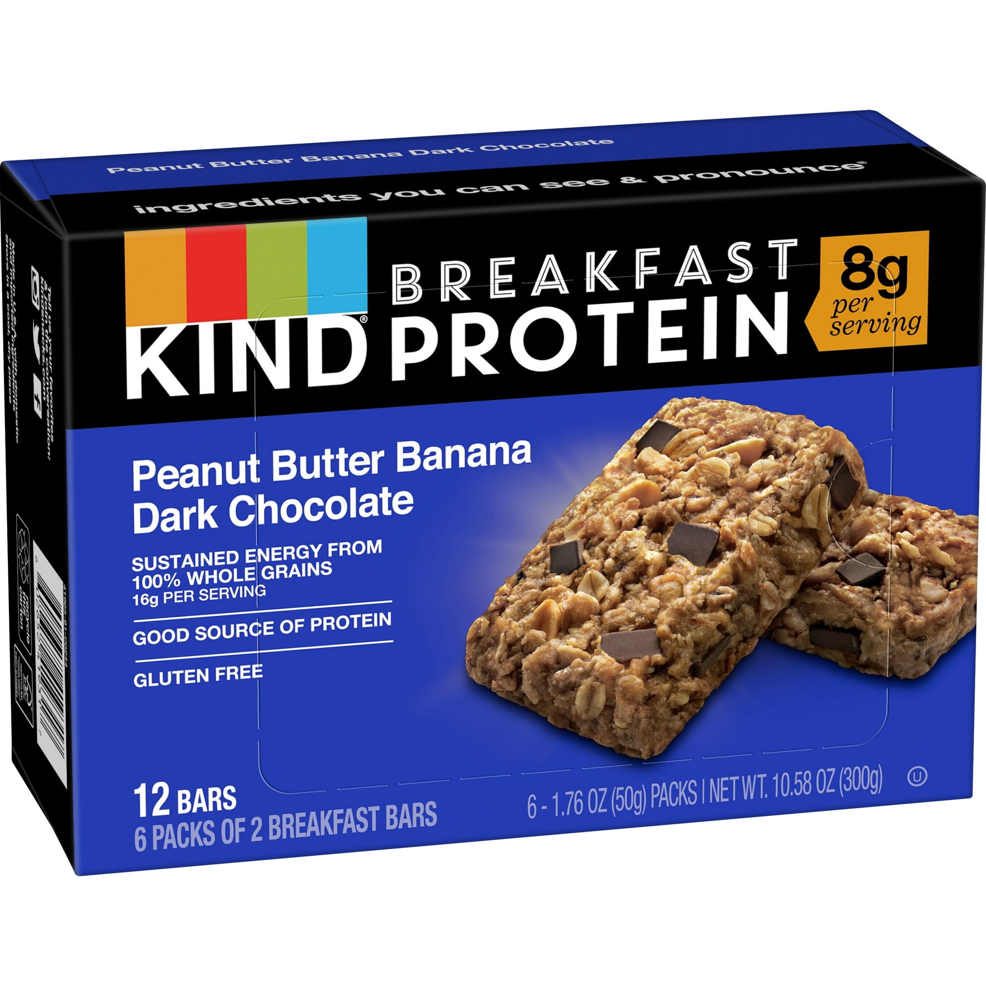 KIND Breakfast Peanut Butter Banana Dark Chocolate Gluten Free Protein Snack Bars, 1.76 oz, 12 Count one Box pack of 4
