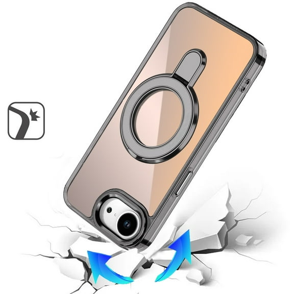 XPM for Apple iPhone 16e Phone Case, Chrome Hybrid with Rotating Magnetic Circle Ring Stand, Slim Shockproof Hybrid Cover for Apple iPhone 16 E (6.1") (Black)