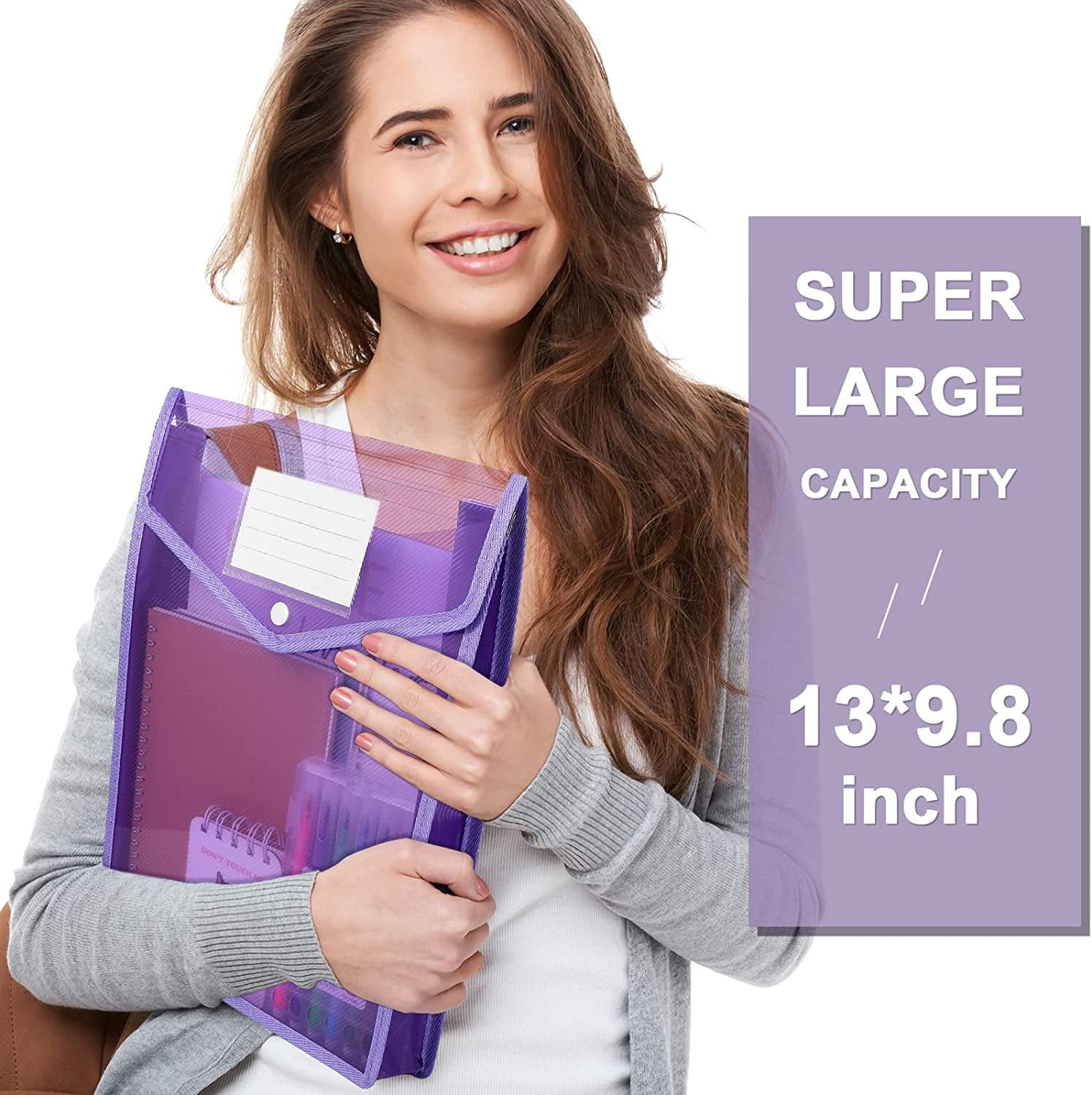 10 Pack Plastic Expanding File Folder, Transparent Envelopes File Folders with Pockets, No Dividers, Large Capacity, A4 Size, School Office Supplies, Colorful