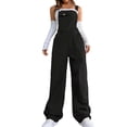 thumbnail image 2 of Feancey Overalls for Women Adjustable Strap Bib Jumpsuits Loose Fit Straight Wide Leg Pants Rompers Summer Casual One Piece Jumpsuit Black XL, 2 of 9