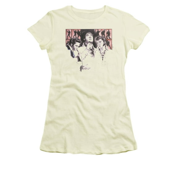 Trevco ELV584-JS-1 Elvis Presley & in Concert Juniors Sheer Cap Short Sleeve T-Shirt, Cream - Small