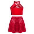thumbnail image 2 of TTAO Cross Keyhole Girls Dance Set Sparkly Sequins Metallic Crop Top Sequin Skirt for Kids Jazz Latin Performance Red 12, 2 of 2