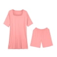 thumbnail image 3 of Pyhlmscde Lounge Sets for Women, Women Plus Size 2 Piece Outfits Short Sleeve Tunic Slit Tops Skinny Biker Shorts Sets Tracksuits, Two Piece Sets for Women Summer Pink S, 3 of 9