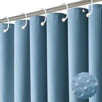 Dznils Waffle Shower Curtain with Hooks, Thick Weighted Fabric Bathroom Curtain, Moonlight Blue, 72" x 72"