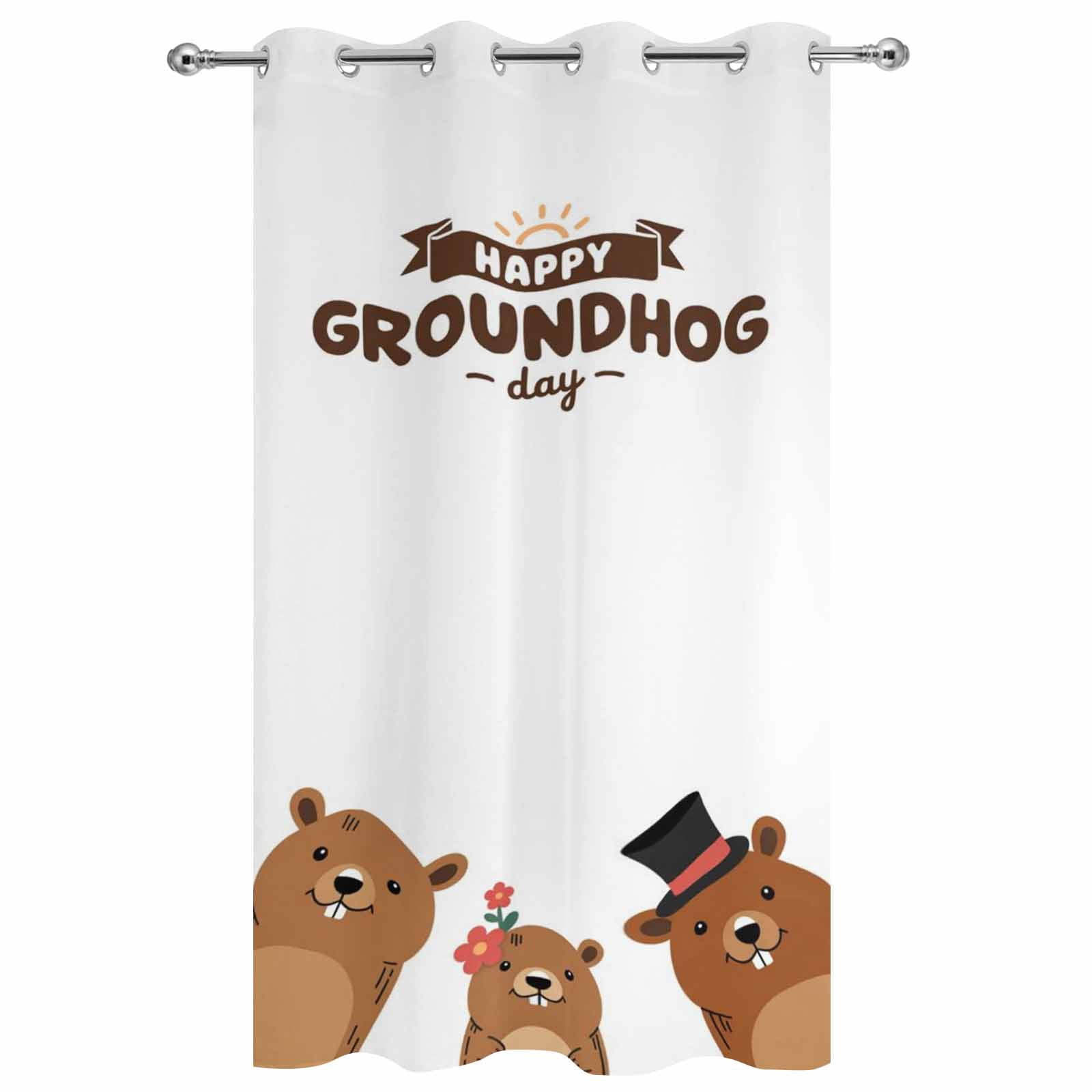 Outdoor Curtains for Patio Waterproof, Groundhog Day Outdoor Privacy Panels Grommet, Cartoon Funny Modern Farmhouse Country Cute Blackout Outside Curtains for Porch/Cabana 54"x108", 1 Panel