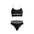 thumbnail image 4 of UTSJKR Women's 2026 New Solid Two Piece Bikini Set, European Slim Fit Trendy Bathing Suit, Cross Border Beach Swimwear Black L, 4 of 6