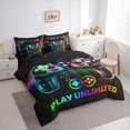 thumbnail image 3 of Manfei Eat Sleep Game Bedding Comforter Set 7 Pieces, Gamepad Geometric Full Bedding Set, Mystic Stars Galaxy Reversible Fitted Sheet Flat Sheet, Lightweight Room Decor, 3 of 7